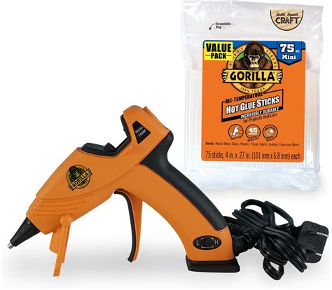 Gorilla Dual Temp Mini Hot Glue Gun Kit With 75 Hot Glue Sticks Amazon Ca Home