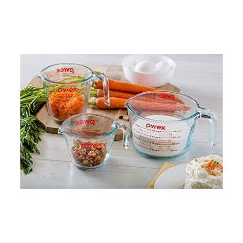 Pyrex 3 Piece Glass Measuring Cup Set Includes 1 Cup 2 Cup And 4 Cup