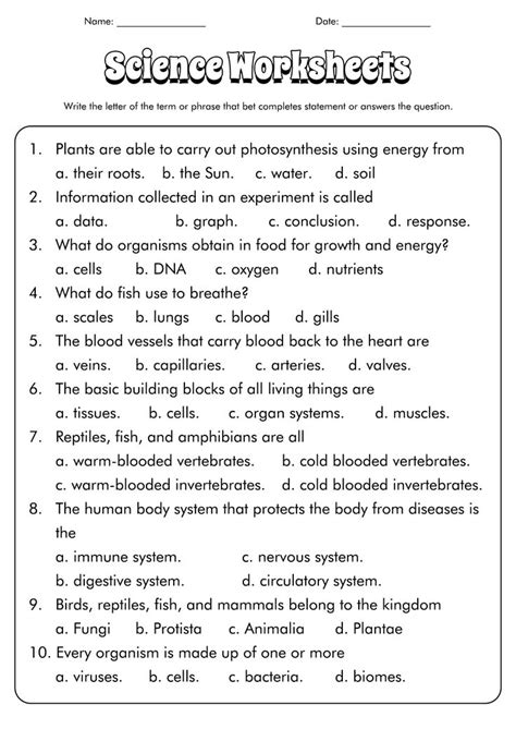 Th Grade Science Cells Worksheets Science Worksheets Free