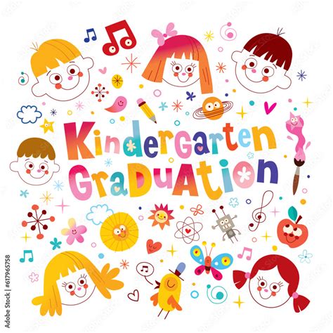 Kindergarten Graduation Design With Unique Lettering Stock Vector