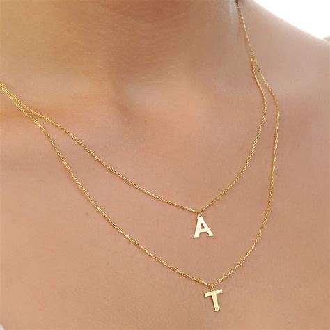 14k Solid Gold Initial Necklace Gold Initial Etsy