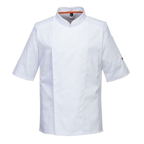 Breathable Mesh Air White Short Sleeve Cotton Slim Fit Chefs Jacket