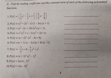 D Find The Leading Coefficient And The Constant Term Of Each Of The Following Polynomial