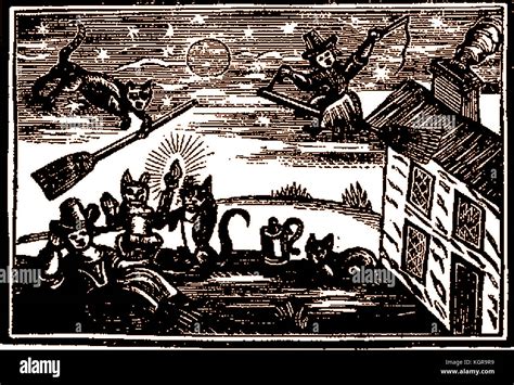 Witchcraft An 18th Century Woodcut Engraving A Witch Riding Her