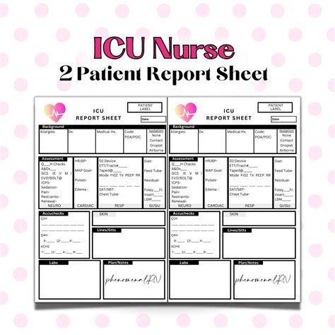 2 Patient Icu Nurse Report Sheet Template Nurse Brain Sheet Icu Report Sheet Report Sheet Icu