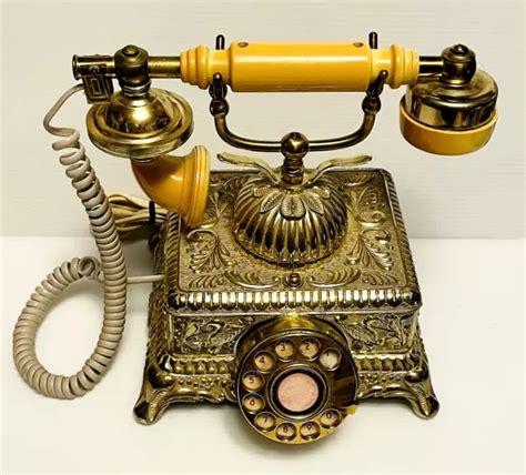 Vtg French Victorian Style Rotary Dial Novelty Phone Gold Brass From