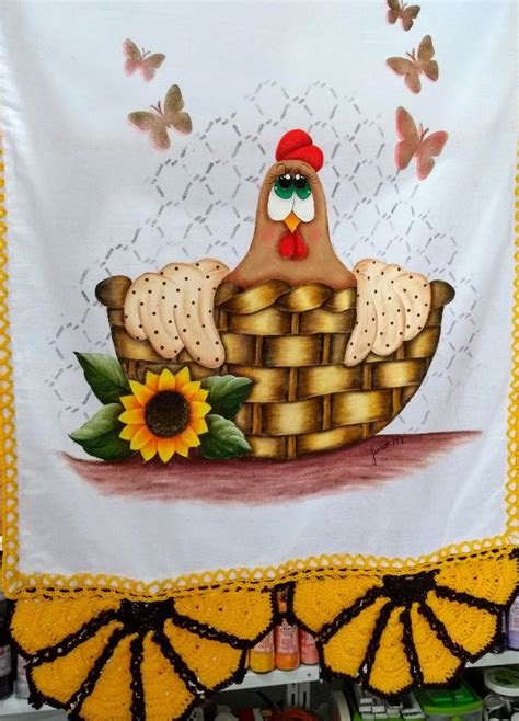 A Chicken In A Basket With Sunflowers And Butterflies