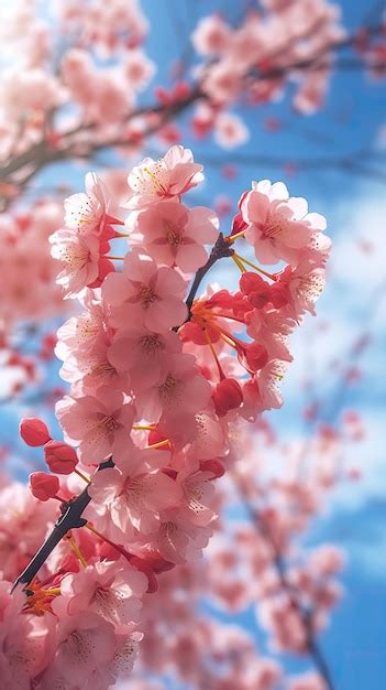 Un Rbol Con Flores Rosas En El Cielo Foto Premium