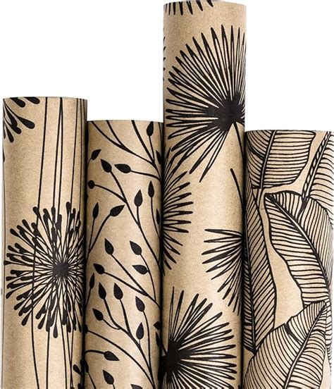 Amazon RUSPEPA Wrapping Paper Kraft Paper Plants All Black Paint