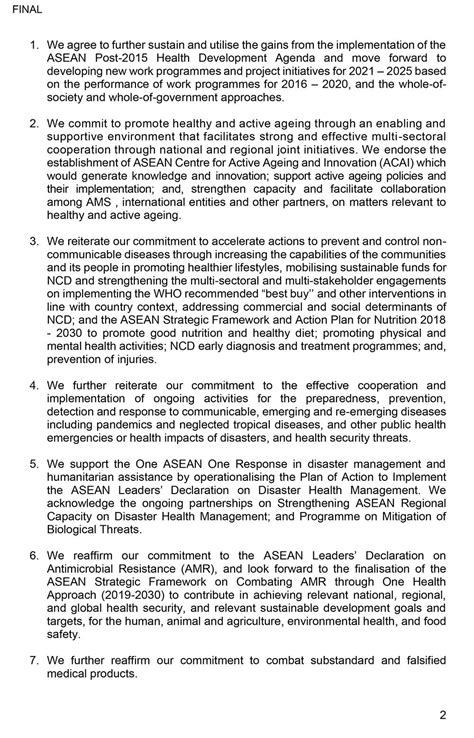 Asean Releases Joint Statement On 14th Asean Health Ministers Meeting