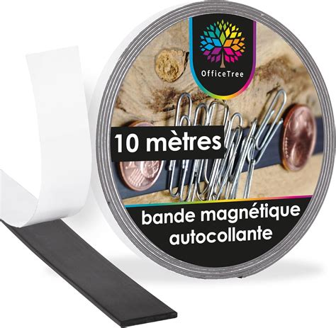 OfficeTree 10m Bande Magnetique Adhesive Noir 12 7mm Largeur