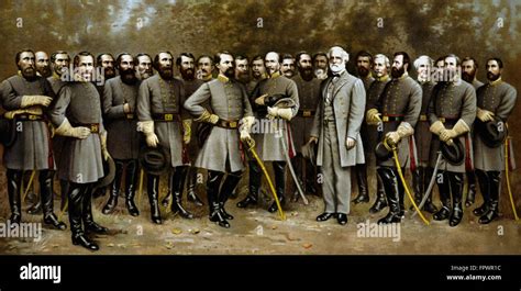 Civil War Print Showing General Robert E Lee And Some Of The Prominent