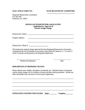 Fillable Online KINGSLAND HOMEOWNERS ASSOCIATION Application For