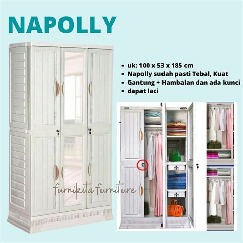 Jual LEMARI PAKAIAN PLASTIK GANTUNG 3 PINTU NAPOLLY CABRO 388 2 CK