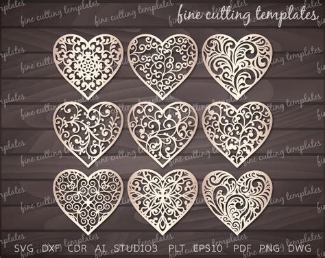 9 Lace Heart Svg Cutting Templates With Swirls Wedding Etsy