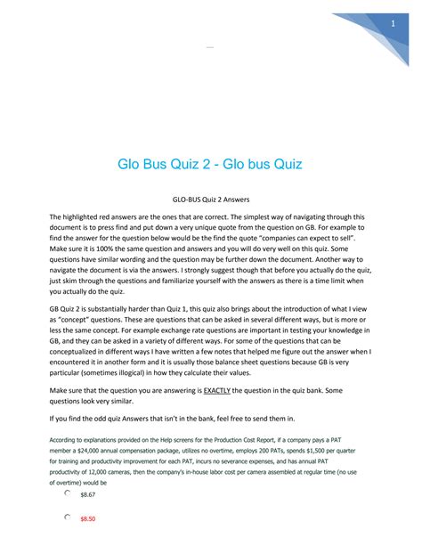 Solution Glo Bus Quiz Glo Bus Quiz Studypool