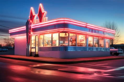 Premium Ai Image Classic S Diner Exterior With Neon Lights And