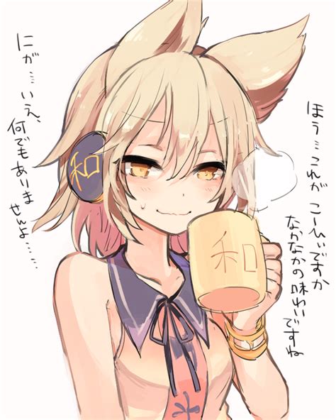 Safebooru Girl Blush Coffee Dress Earmuffs Light Brown Hair Looking