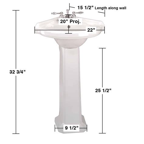 White Corner Pedestal Sink with 4" Faucet,Sink Drain & PTrap