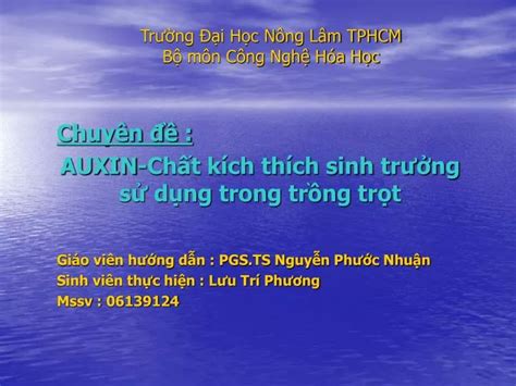 PPT Trường Đại Học Nông Lâm TPHCM Bộ môn Công Nghệ Hóa Học PowerPoint