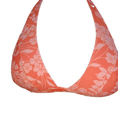 90s Orange Floral Bikini Swimsuit Set W Sheer Mesh Fl… Gem