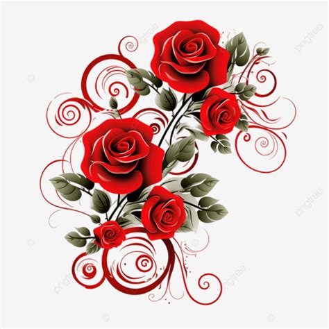 Red Roses With Swirls Lovely Flowers Isolated Transparent Roses With