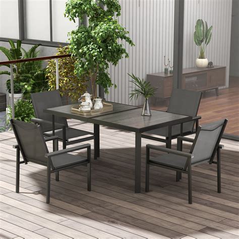 5 Piece Garden Dining Set, Table and 4 Chairs, Mesh Fabric