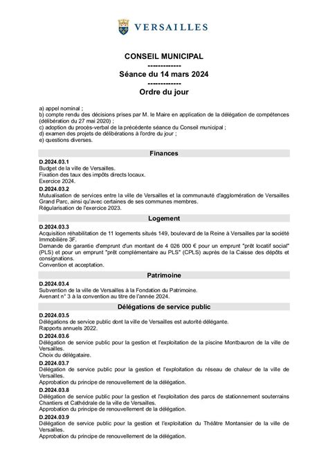 Calaméo Ordre Du Jour • Conseil Municipal 14 Mars 2024