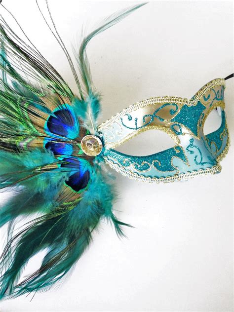 Teal Feather Turquoise Venetian Masquerade Ball Masks Costume Etsy