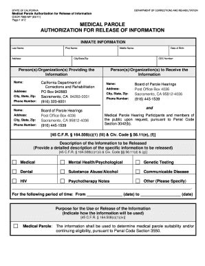 Medical Parole Authorization For Release Of Information California