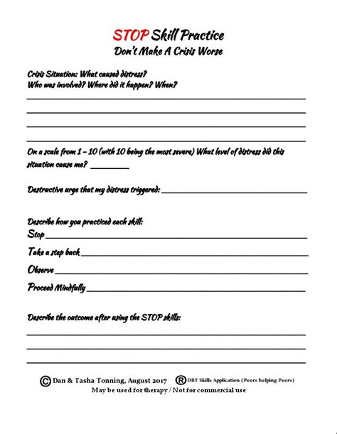 Stop Dbt Skill Worksheet