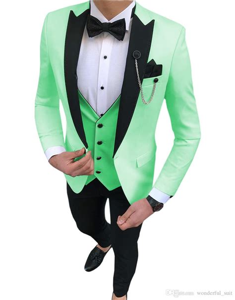 Slim Fit Green Tuxedo Suit With Lapel For Formal Weddings And Business