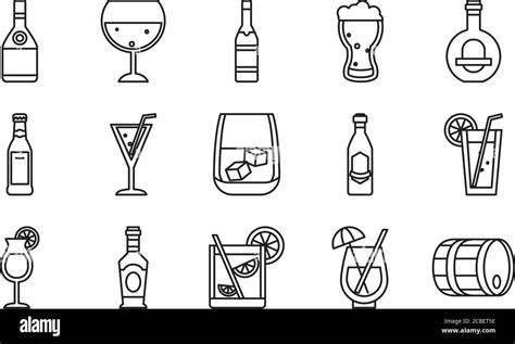 Wine Glass And Liquor Bottles Icon Set Over White Background Line Style Vector Illustration