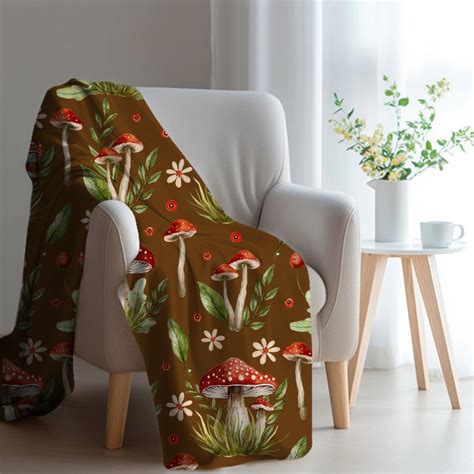 Forest Core Plush Blanket Mushroom Cottagecore Velveteen Throw