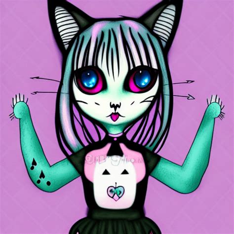 Pastell Gothic Katze Im Stil Von Tim Burton Chibi Anime Enigmatic