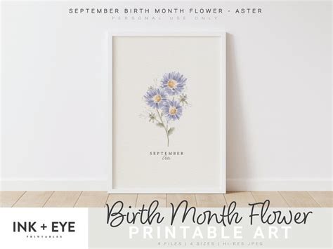 September Birth Month Flower Printable, Watercolor Aster, Digital ...