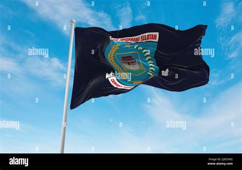 Official Flag Of South Tangerang City Indonesia At Cloudy Sky