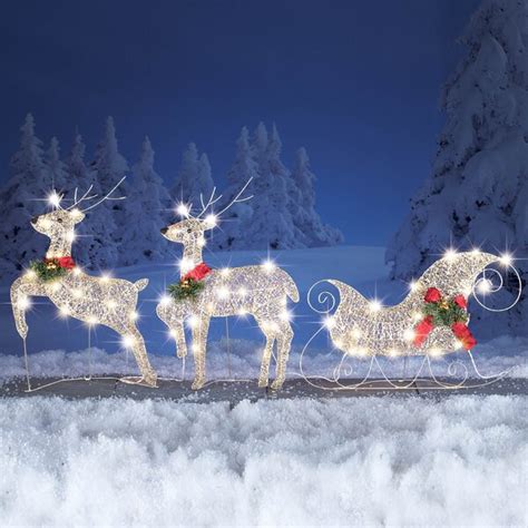 The Holiday Aisle® 3 Piece Reindeer & Christmas Sleigh Lawn Figurine Set & Reviews | Wayfair