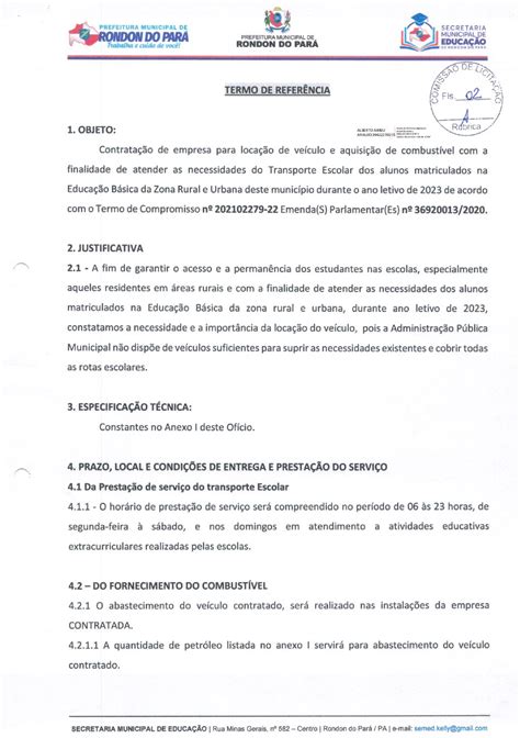 Termo De Refer Ncia Assin Prefeitura Municipal De Rondon Do Par