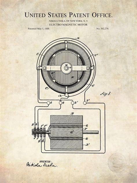 1888 Tesla Electro Magnetic Motor Patent PRINTABLE DIGITAL Etsy