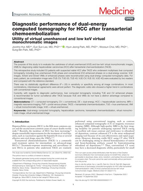 Pdf Diagnostic Performance Of Dual Energy Computed Tomography For Hcc