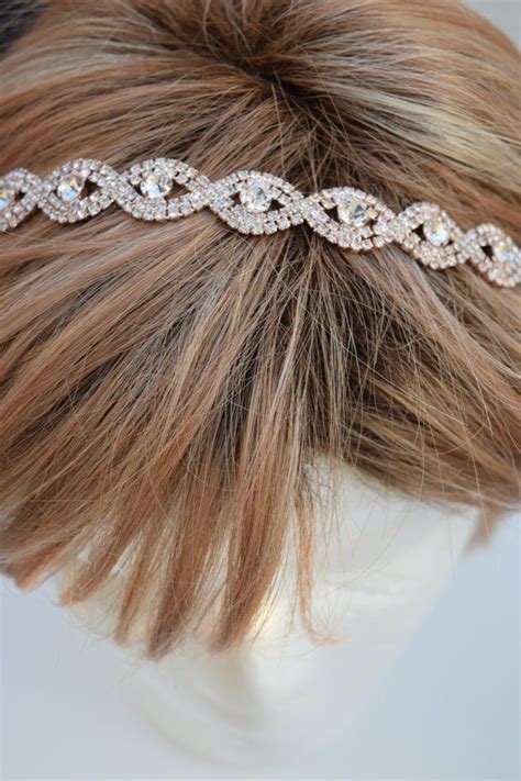 Thin Rose Gold Crystal Rhinestone Headband Rose Gold Hair Etsy Gold