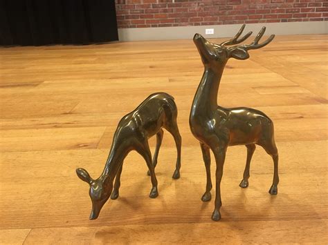 Mid Century Large Brass Deer Figurines Vintage Buck Doe Pair Etsy