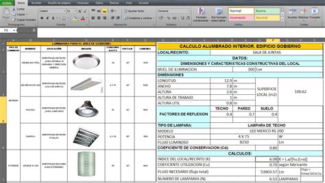 Excel Cálculo lumínico o Cálculo de Iluminación