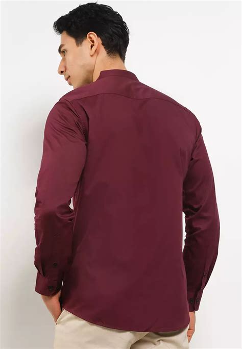 Jual Cotton Well Cotton Well Badr Stand Collar Shirt Maroon Kemeja