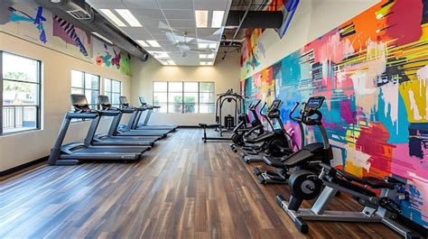 Premium Photo A Gym With A Mural On The Wall And A Painting Of A