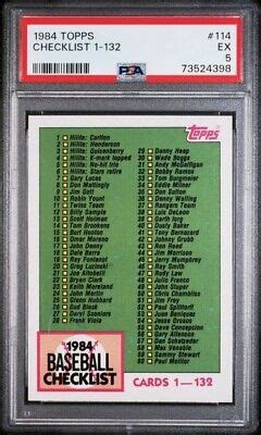 1984 Topps Checklist 1 132 Baseball Card 114 PSA 5 EX EBay