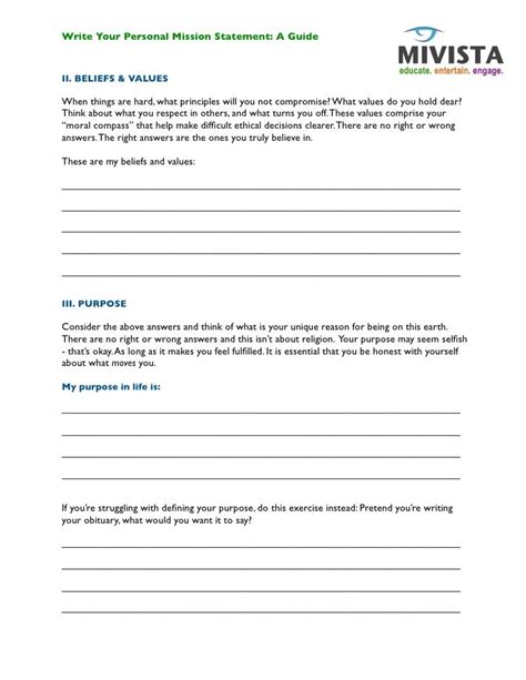 Mission Statement Worksheet Templates