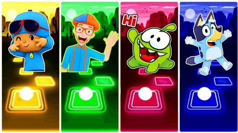 Pocoyo Vs Blippi Vs Om Nom Vs Bluey Bingo Tiles Hop EDM Rush