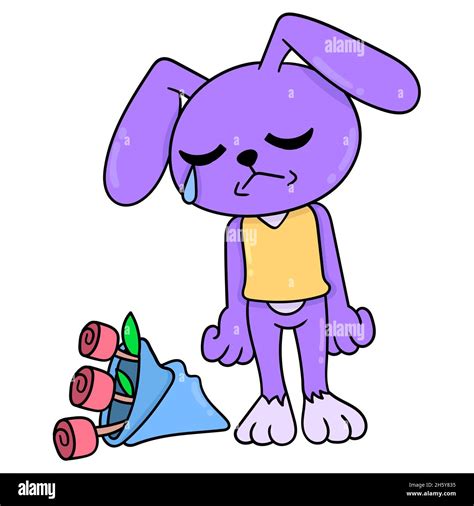 Rabbit Boy Is Sad Crying Because Of A Broken Heart Stock Vector Image